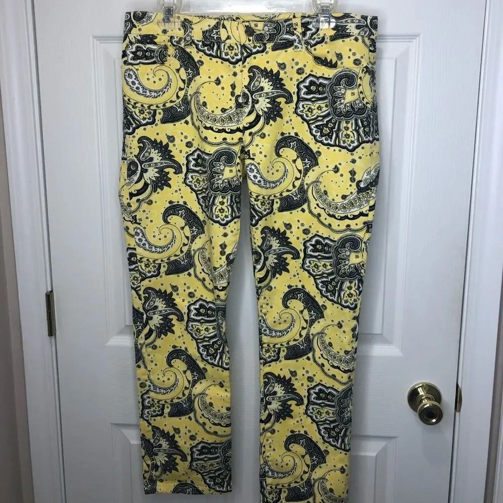 Ralph Lauren LRL Lauren Jeans yellow paisley print capris pants jeans, size 10 - Picture 2 of 14